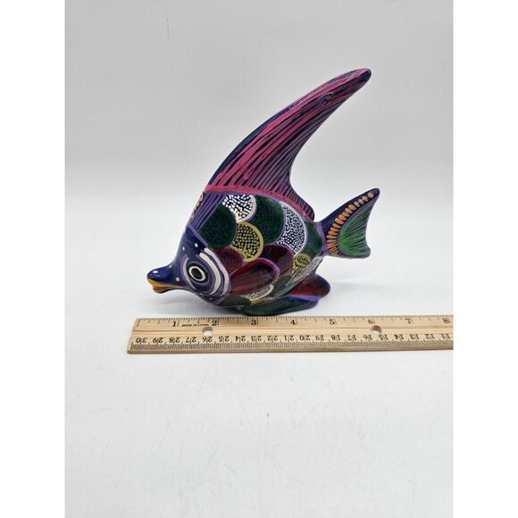 Hand Painted Terracotta Tropical Angel Fish Folk Art Mexican - Picture 9 of 11
